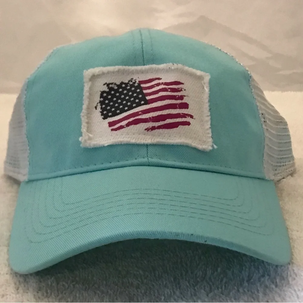 Rural King Headwear Women's American Flag Aqua SnapBack Adjustable Ball Cap